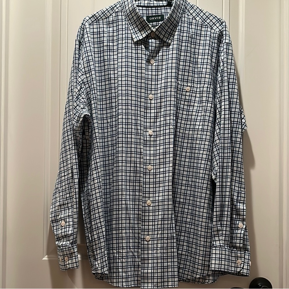 Orvis Blue and White Casual Button Down Shirt